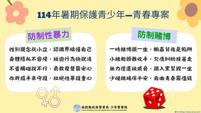 南投縣政府警察局-114年暑期保護青少年—青春專案圖片
